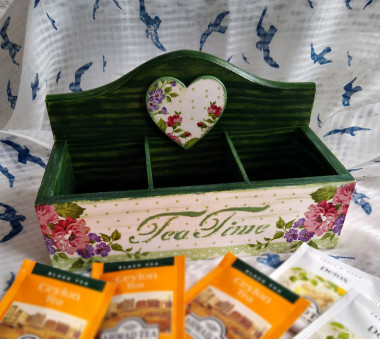 Дървена кутия за пакетчета чай - GREEN 