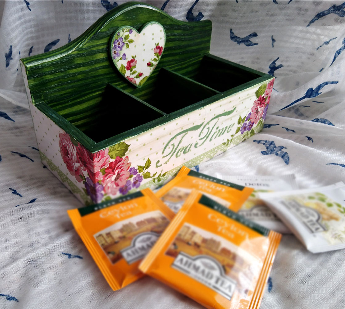 Дървена кутия за пакетчета чай - GREEN