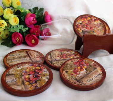 Дървени подложки за чаши - WINES