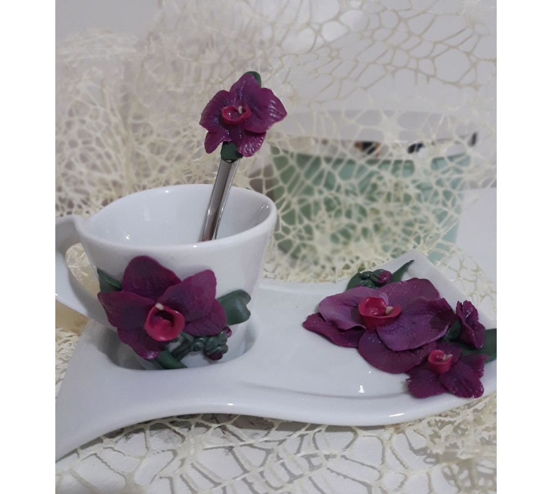 Кафена чаша с лъжичка "Орхидея"