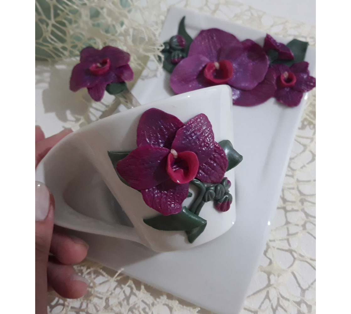 Кафена чаша с лъжичка "Орхидея"